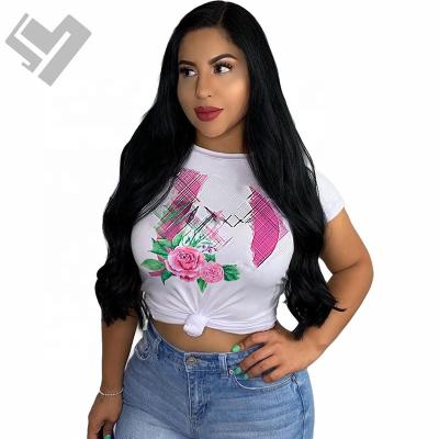 China 2023 New Summer Anti-Wrinkle Crop Top T-shirts Sexy Short Sleeves O Neck Designer Print Women Casual T-shirts for sale