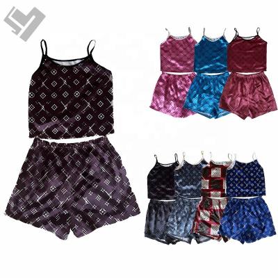 China Pajamas 2023 QUICK DRY Women Set Summer Sleepwear Sexy Letter Printed Pijamas Sets Woman Sexy 2 Piece Set Ladies Nightgowns Pajamas for sale