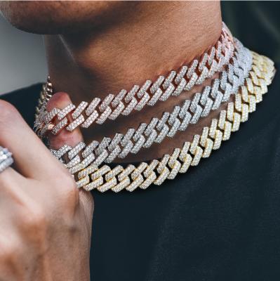 China CLASSIC Hip Hop Jewelry 14mm Width Gold Plated Necklace Zircon Iced Out Cuban Chain for sale