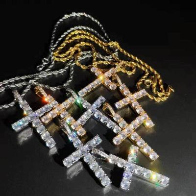 China Long Color Keeping Hip Hop Anha Cross Pendant Brass CZ Setting Stones Necklace Jewelry For Men And Women for sale