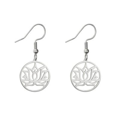 China New Vintage Fashion Women Hanging Ear Jewelry Gold Plated Delicate Stainless Steel Classic Lotus Flower Drop Dangle Earrings For Women for sale