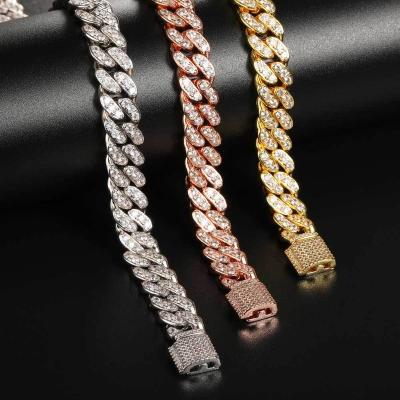 China Hip Hop Jewelry 12Mm Bronze Single Row Zircon Charm Bracelet Fashion Jewelry Non-fading Micro Cuban Chain Inlay Bracelets for sale