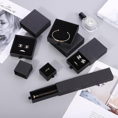 China Wholesale Recyclable Jewelry Packaging Box Pull Black Ring Necklace Pendant Box Earrings Packaging Drawer Box for sale