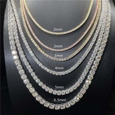 China Hiphop Jewelry Luxury S925 Silver Moissanite Row Tennis Chain 3mm Moissanite Single Tennis Chain for sale