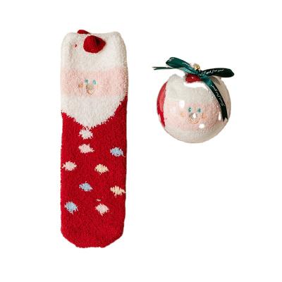 China Wholesale Cute Funny Warm Fuzzy Ball Kids Christmas Socks Christmas Fun Velvet Socks Gift Sleeping Coral Socks for sale