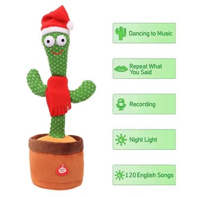 China Battery/USB/recording/lighting/dancing dancing toy 120 songs plush battery edition electronic plush toy swing cactus cute christmas gift for sale