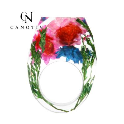 China Fashion Natural Epoxy Resin Flower Dry Rings For Women Beautiful Women Colorful Dry Flowers Leaves Wedding Rings for sale