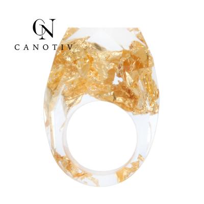 China Fashion Flower Ring Natural Resin Flower Handmade Epoxy Clear Jewelry Unique Women's Gold Foil Rings for sale