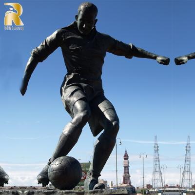 China Europe Stadium Outdoor Decor Soccer Player Figure Statues Life Size Custom Bronze Sculpture for sale