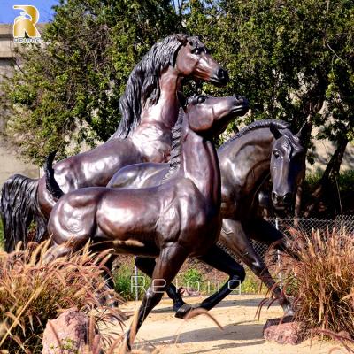 China Europe Life Size Three Horse Outdoor Bronze Statues Sculpture Popular For Garden for sale