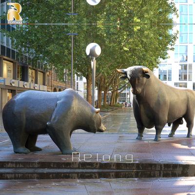 China Europe Stock Market Life Size Animal Bronze Brass Metal Black Bull Bear Statue Sculpture For Sale for sale