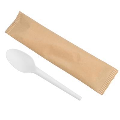 China Disposable Eco-Friendly Biodegradable Disposable Serving Dessert Spoon Wrapped Spoon for sale