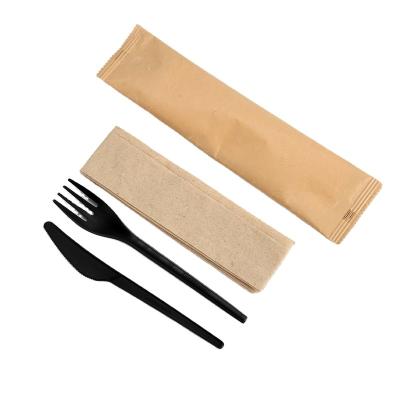 China CPLA Quanhua BPI Eco Friendly Fork Knife Utensil Black Biodegradable Cutlery for sale