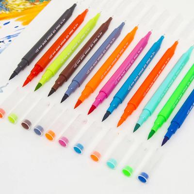 China TOMART School Clear Cover Tip Watercolor Brush Double Pens Water Coloring Markers Stationery Set for sale