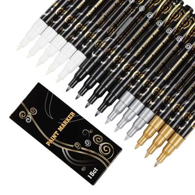 China Custom Color Silver White Constant School Logo Non-Toxic Dry Fast Gold Acrylic Paint Tip Marker Pens Metallic Set for sale