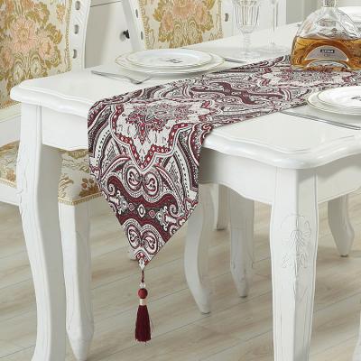 China Classic Beautiful Decoration Art Abstract Cotton Linen Table Runner Tablecloth With Tassel For Living Room Dining Cabinet Coffee Table Runner Flag for sale