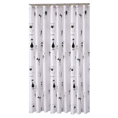 China 72x72Inch Hotel Sustainable Quality Water Repellent Washable Resistant Black Cat Pattern Thick Fabric Shower Bath Curtain For Bathroom for sale