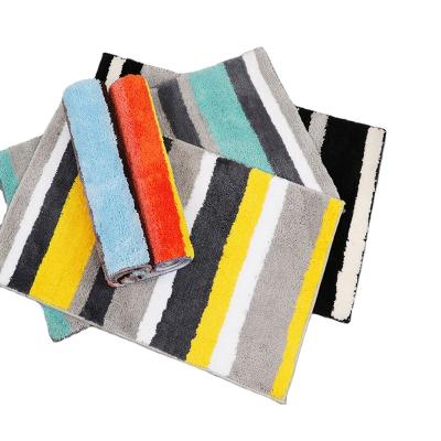 China Wholesale Home Hotel Colorful Stripe Water Absorbent Viable Flocking Carpet Machine Washable Anti-Slip Bathroom Mats Rugs for sale