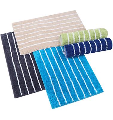 China Durable High Quality Modern Stripe Microfiber Polyester Safety Soft Bath Mat Bathroom Shower Accent Rug With Non Slip Tape Backing for sale