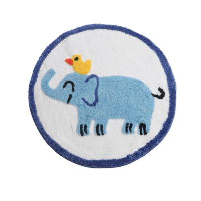 China Round Elephant Microfiber Shaggy Carpet Bath Bedroom Living Room Floor Extra Soft Absorbent Flocking Mat Viable For Kids Baby Child for sale