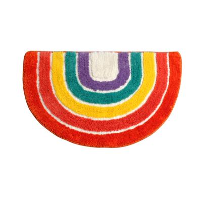 China Viable Unique Colorful Fancy Rainbow Shape Microfiber Non Slip Carpet Mat Home Bathroom Door Bathroom Absorbent Flocking Mat for sale