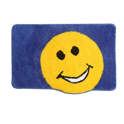 China NEW Sustainable Pattern Yellow Smile Microfiber Non Slip Absorbent Flocking Carpet Mat Home Bathroom Door Mat for sale