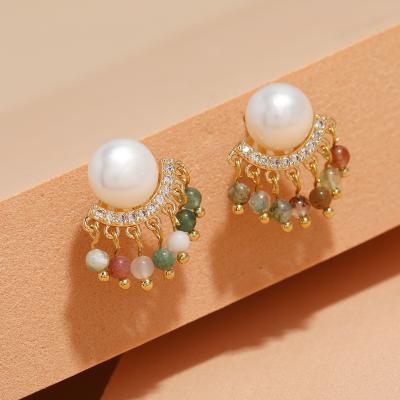 China FASHIONABLE Natural Pearl Silvery High Quality Stud Jewelry Women S925 Dangling Earring for sale