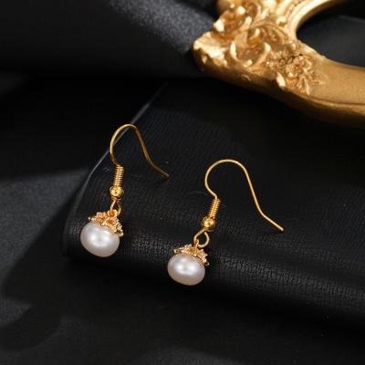 China TRENDY 18k Gold Plated Copper Ear Hooks Natural Freshwater Pearl Earrings Crown Women Earrings From Nicole Jewelry for sale