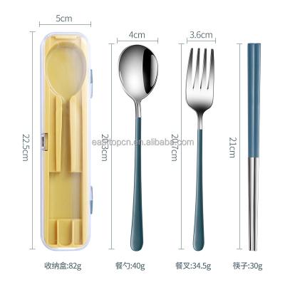 China Sustainable portable stainless steel flatware set, travel camping cutlery set, portable utensil travel dinnerware set with a container for sale