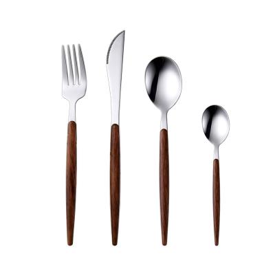 China Sustainable Plastic Handle Stainless Steel Cutlery Set With Wooden Pattern Handle for sale