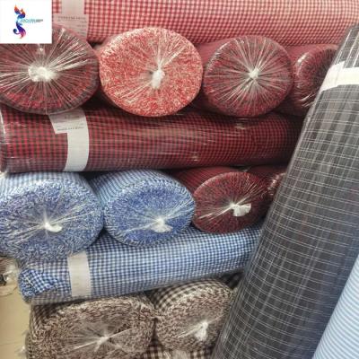 China China Shaoxing Fusible Market Good Price Polyester Cotton Canvas Yarn Dyed Grids Design Linen Stock Fabric For Shirts for sale