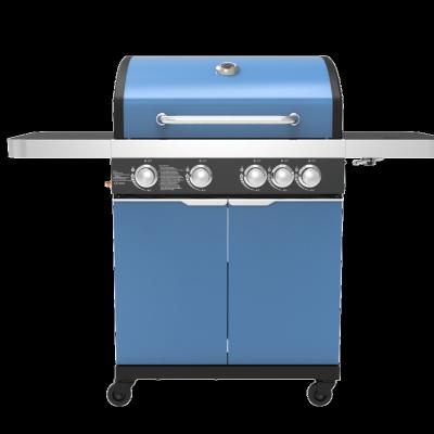 China Easily Assembled Colorful Outdoor Barbecue 5 Burner Gas Grills With Cart Stainless Steel Gas BBQ Grill for sale