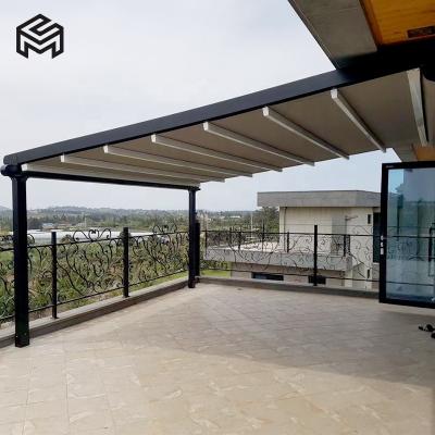 China Waterproof Customized Size Led Light Exterior Gazebos Pergola Outdoor Retractable Roof for sale