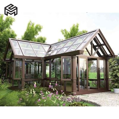 China Sun block Free Standing Pyramid Greenhouse Garden Sun Room Prefabricated Glass House for sale