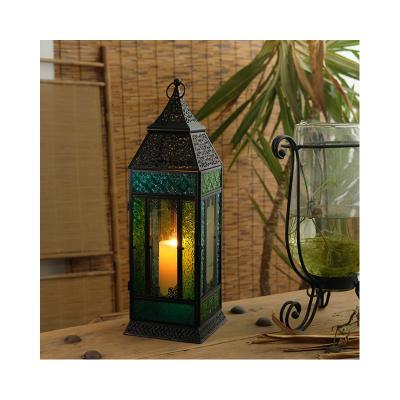 China Home Decoration Moroccan Lantern With Color Glass Antique Moroccan House And Garden Lantern For Home Decor for sale