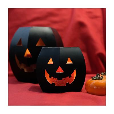 China Home Decoration Halloween Pumpkin Metal Candle Holder/Candle Holder Black Outside Look And Gold Inside As Indoor Home Decoration And Holiday Decor for sale