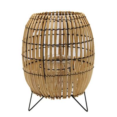 China Minimalist Rattan Lantern Bamboo Weaving Candle Holder With Metal Stand Rattan Indoor Outdoor Lantern For Home Decor for sale