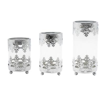 China Home Decoration Glass Candle Holder in Festival Decoration Wedding Celebration Candle Silver Jar for Home Decor for sale