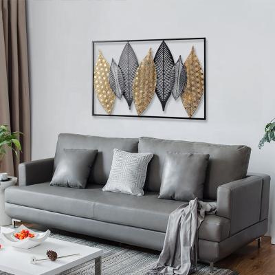 China 3D Rectangle Contemporary Modern Home Decor Grid Leaf Design Metal Art Wall Decorations For Living Room for sale