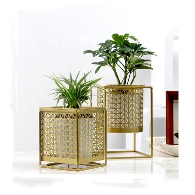 China Modern Creative Black Garden Gold Table Flower Pots and Planters Metal Square Decorative Indoor Greenish Planter Metal Stand Use for sale