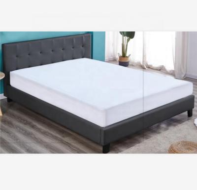 China PVC Eco-friendly Single Headboard Fabric Bedroom Furniture Double King Queen Size Wooden Bed Frame Beds for sale