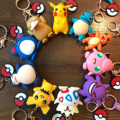 China Wholesale 3D Cute Anime Cartoon Pikachu Soft Rubber Bag PVC Keychains Logo Manufacturer Key Chains For Custom Gifts for sale