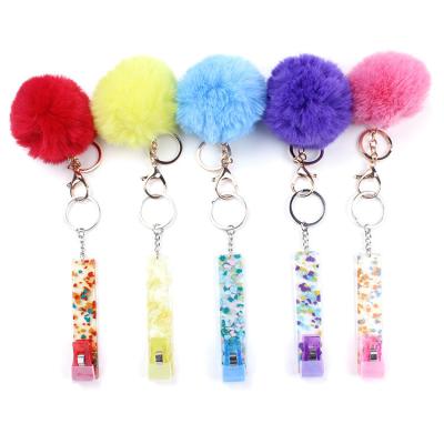 China Credit Card Puller Key Chain Puller Grabber Key Chain Grabber Ball Key Chain Unique Fuzzy Acrylic Material Wholesale Eco-Friendly for sale