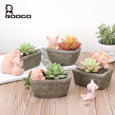 China Cute Succulent Simulated Fairy Garden Home Decoration Props Lovely Pig Roogo Flower Pot Pigs Plant Pot Balcony Decorations for sale