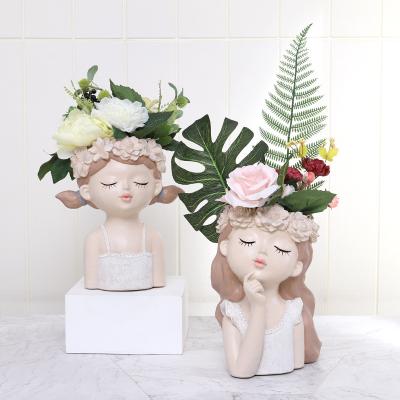 China Europe Roogo novelty flower pots and home fairy planters and garden decoration resin bonsai lovely girl succulent pot for sale