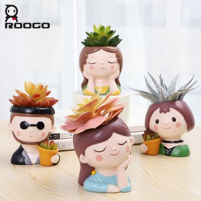 China New Design ROOGO Cartoon Famous Person Style Pots Home and Garden Decoration Desktop Office Use Succulent Pots for Gift Resin Flower Pot for sale