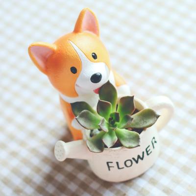 China Cute Cartoon Welsh Corgi Pot Bonsai Succulent Planter Creative Roogo polyresin yard garden decoration for sale