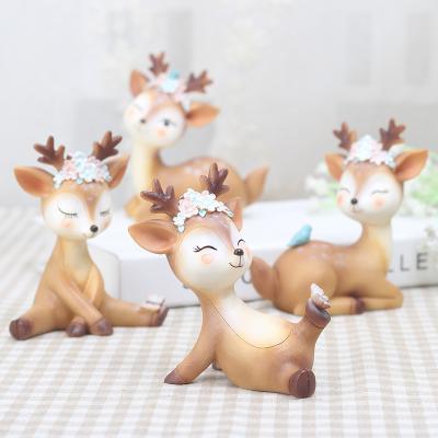 China Miniature Art Decor ROOGO Resin Deer Mini Garden Accessories Collectible Home Decor for sale