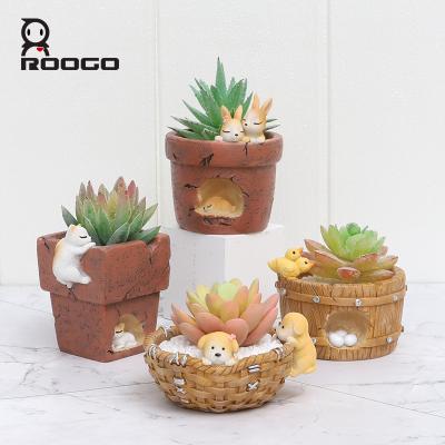 China Roogo Cute Animals Cute Animals Nest Pots Planters Mini Succulent Flower Pots Home Decoration for sale