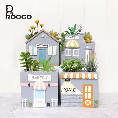 China Europe Roogo city style mini flower pots resin bonsai home and garden plant succulent pot for sale